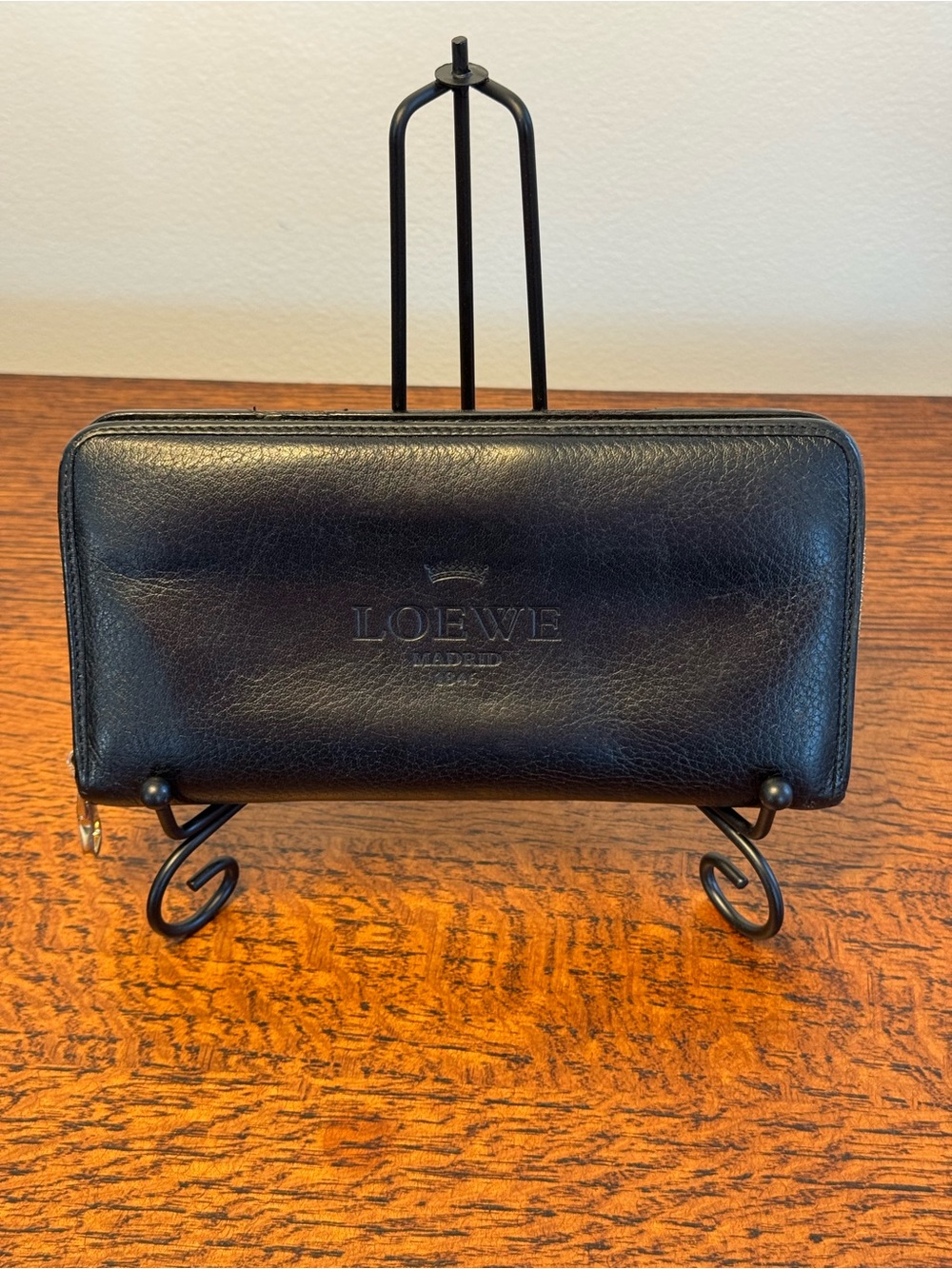 Loewe Madrid 1846 Vintage Black Leather Zip Wallet with COA